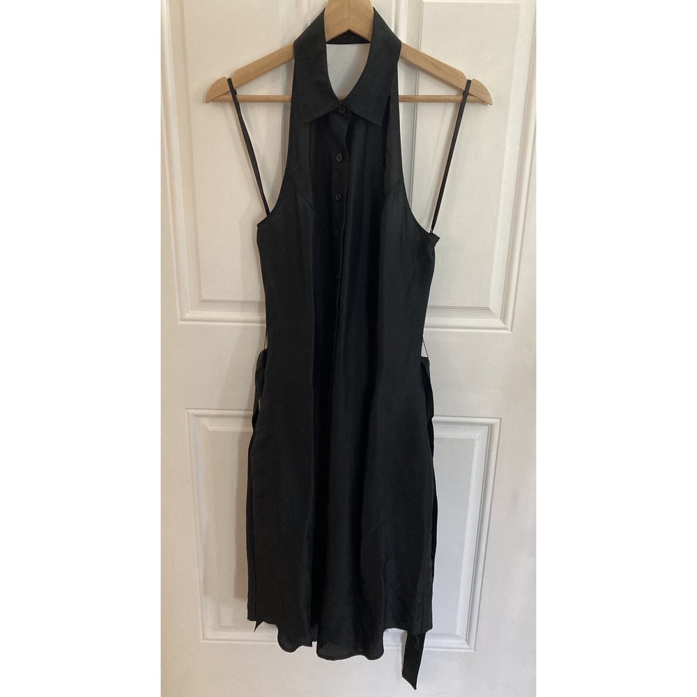 Isaac Mizrahi Halter Collar Backless Marilyn 100% Silk Midi Dress Medium Black